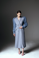 Liya statement coat with bold sleeve design in slate blue, stylish outerwear with statement sleeves and tailored fit.