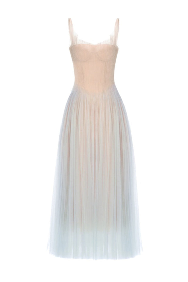 BLUE CORSET TULLE MIDI DRESS | CULT MIA