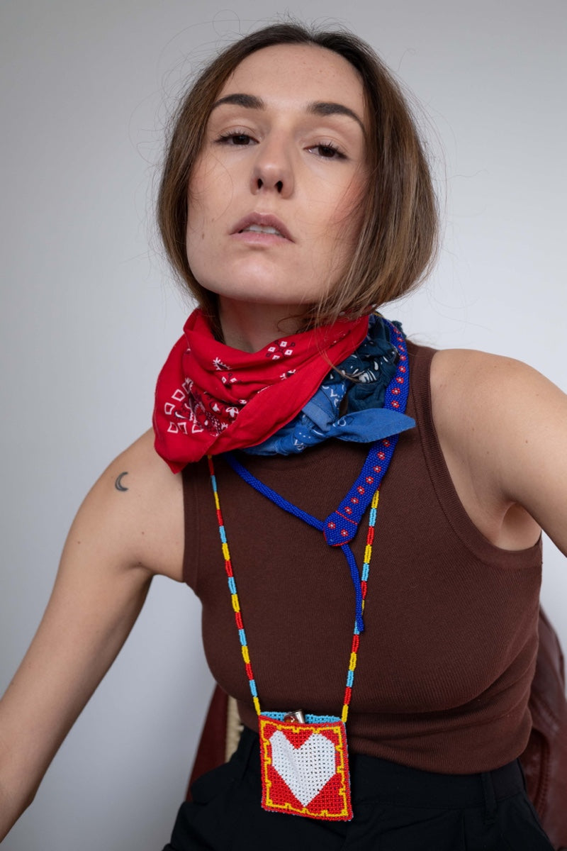 Blue Guardian Snake Necklace by Pájara Pinta featuring a sleek snake design in vibrant blue.