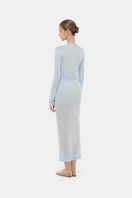 Blue long sleeves top by Montsand, soft fabric with a relaxed fit, shown on a model with a casual, stylish look.