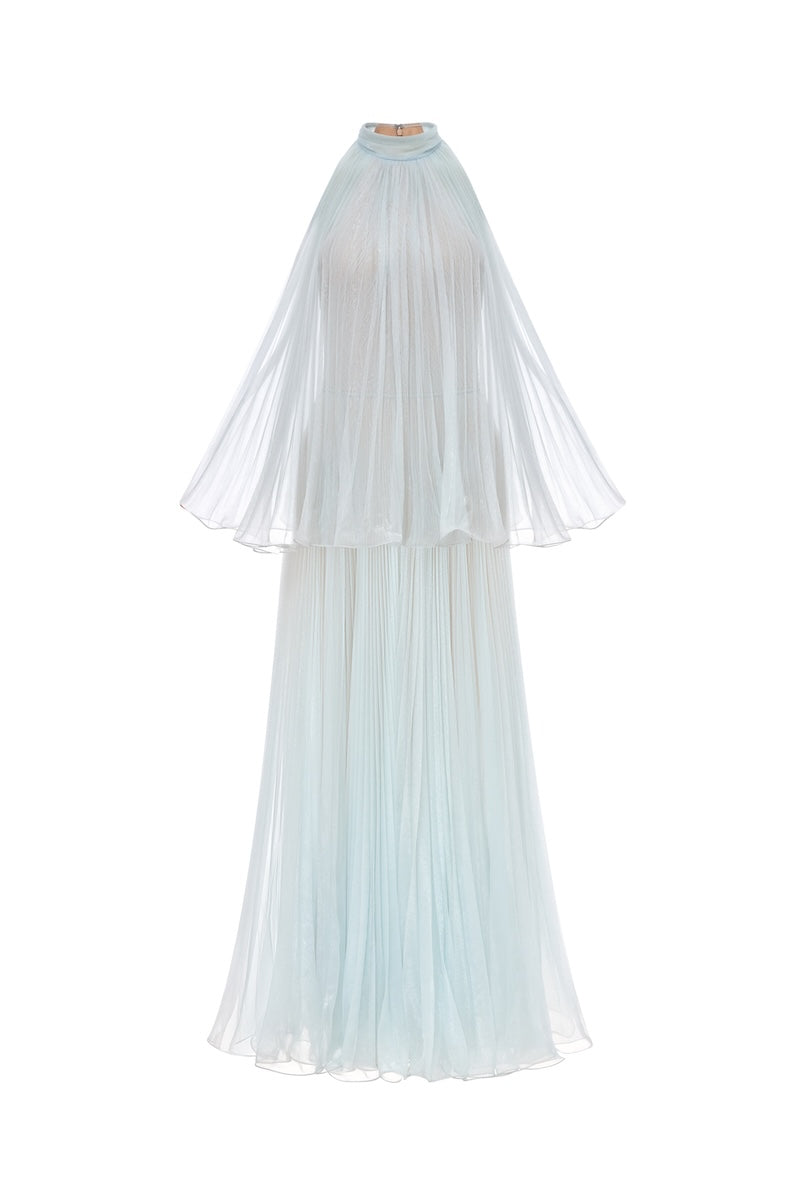 BLUE PLEATED MIDI DRESS - CULT MIA