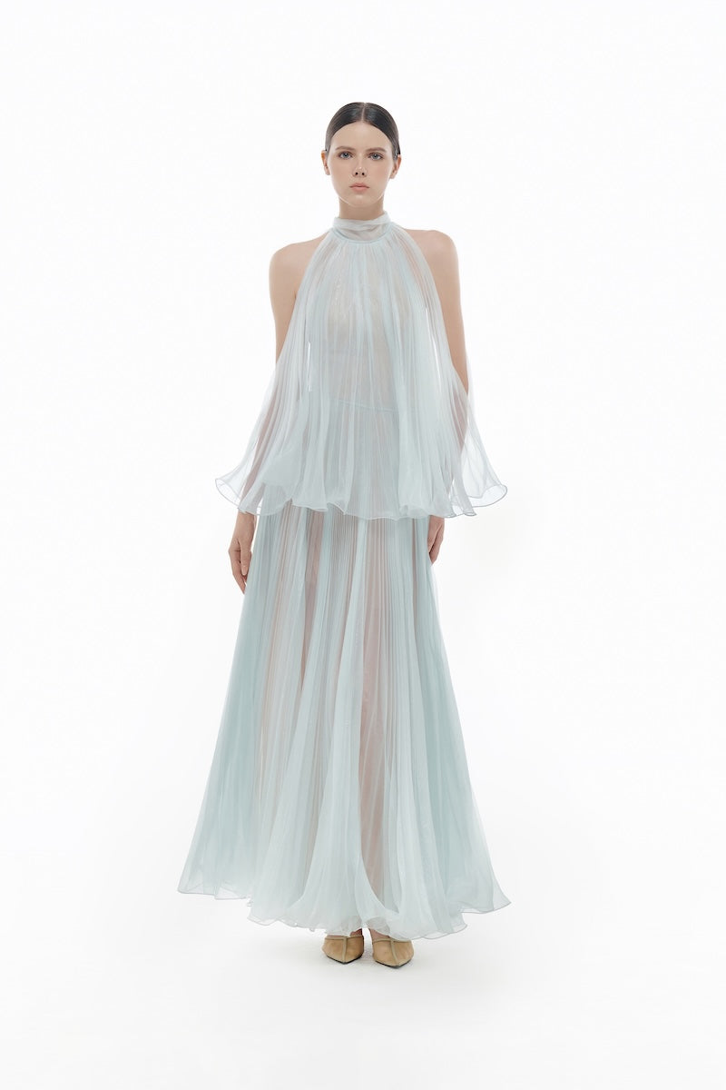 BLUE PLEATED MIDI DRESS - CULT MIA