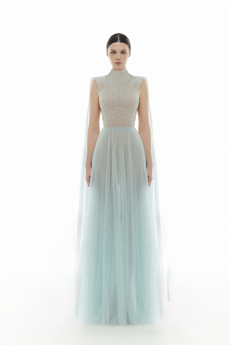 BLUE SMOCKED LACE MAXI DRESS - CULT MIA