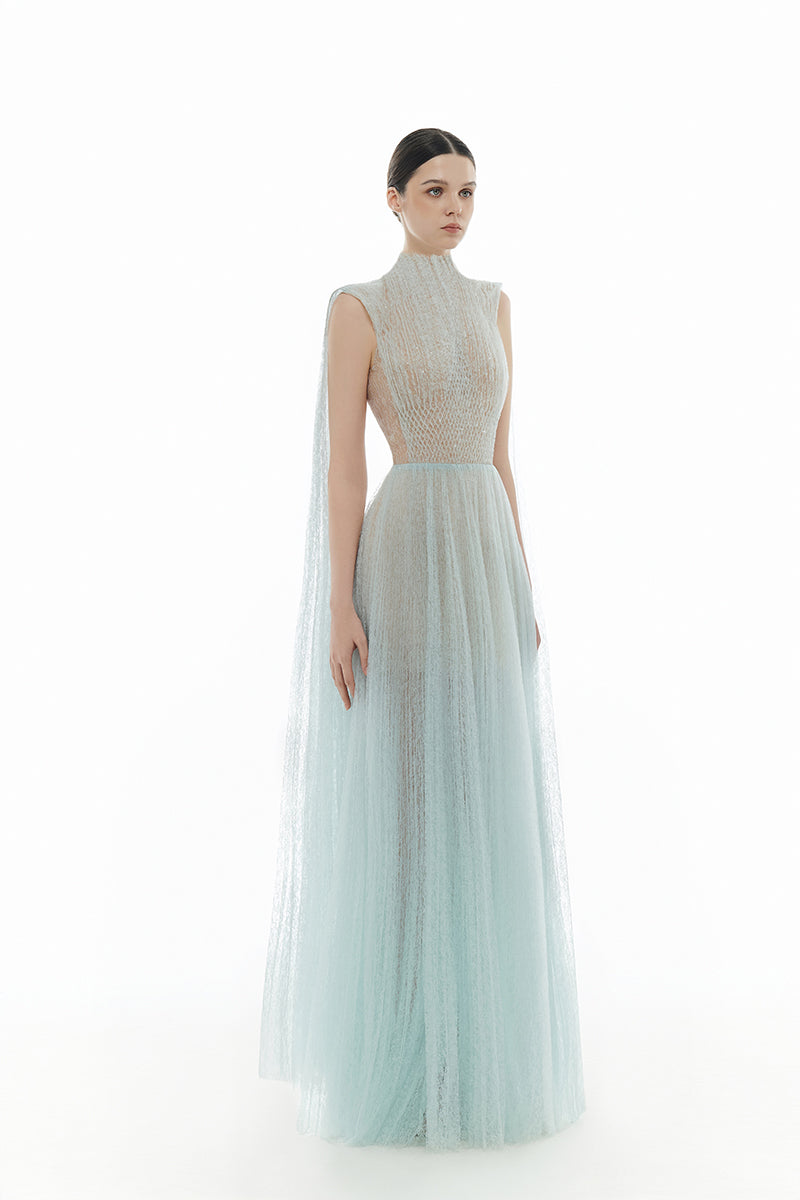 BLUE SMOCKED LACE MAXI DRESS - CULT MIA