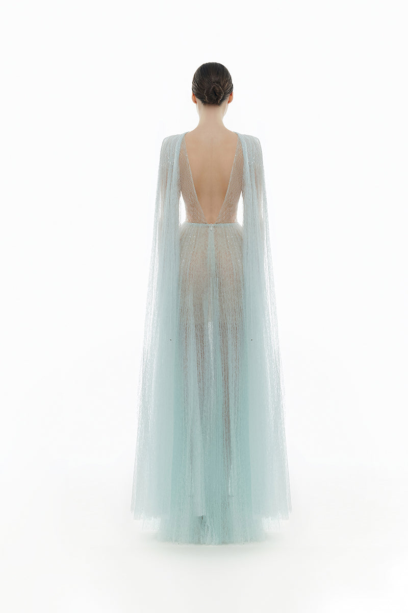 BLUE SMOCKED LACE MAXI DRESS - CULT MIA