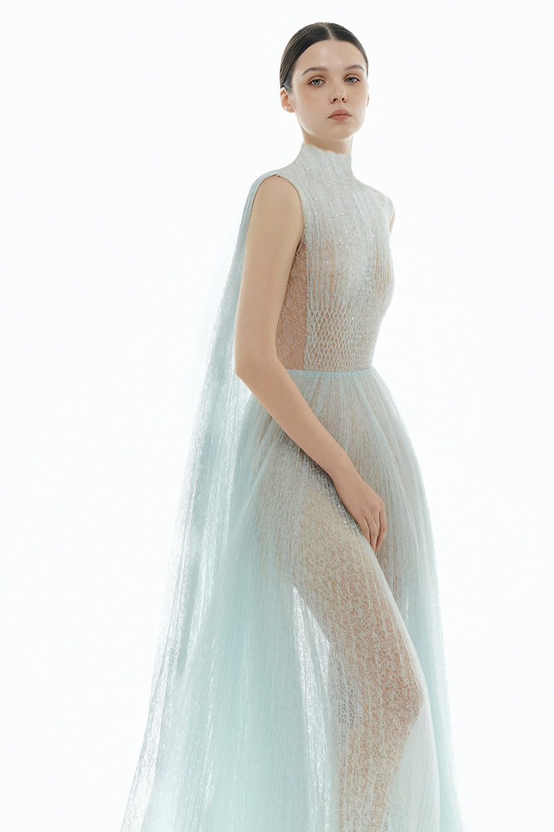 BLUE SMOCKED LACE MAXI DRESS - CULT MIA
