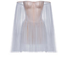 Blue tulle off-shoulder mini dress by Montsand, featuring a flowy silhouette and delicate fabric, suitable for stylish occasions.