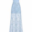 Blue embroidered lace gown by Monika Dimova, featuring intricate lace details and elegant design.