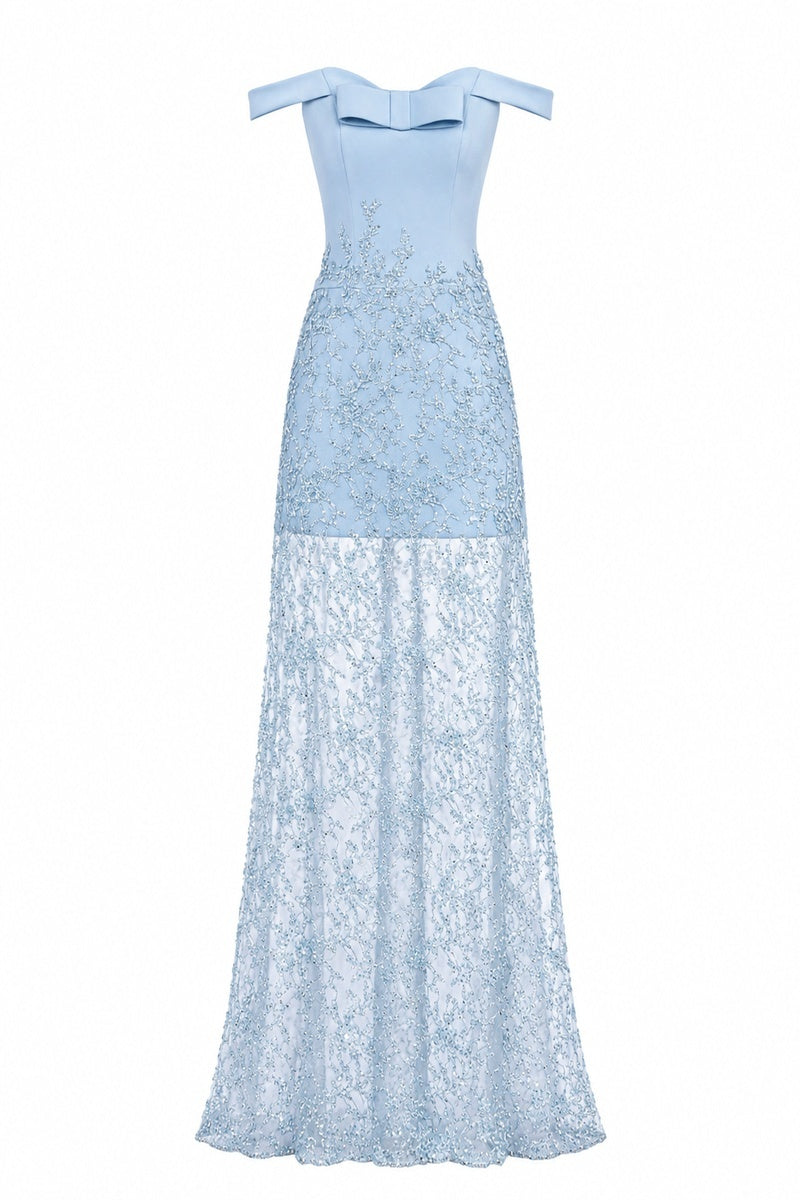 BLUE EMBROIDERED LACE DRESS
