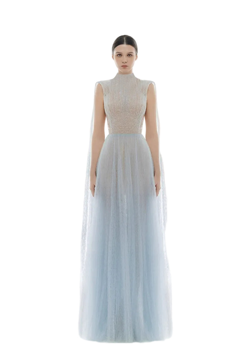 BLUE SMOCKED LACE MAXI DRESS | Montsand