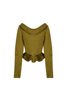 Green boned boat-neck jacket by Tayfun Kaba, featuring a stylish boat neckline and tailored fit, shown on a model.