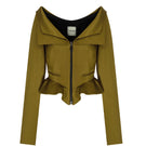 Green boat-neck boned jacket by Tayfun Kaba featuring structured design and tailored fit.