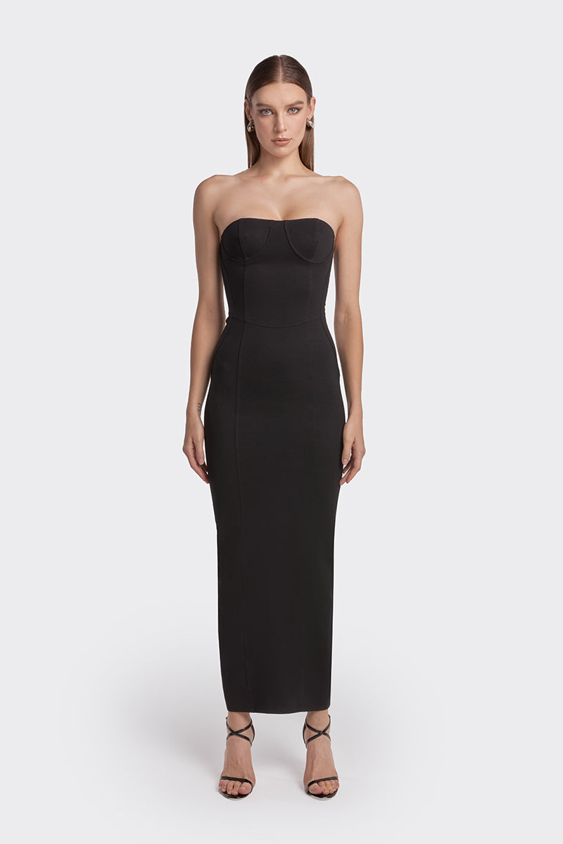 STRAPLESS MIDI BLACK DRESS - CULT MIA