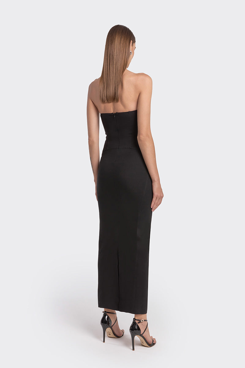 STRAPLESS MIDI BLACK DRESS - CULT MIA