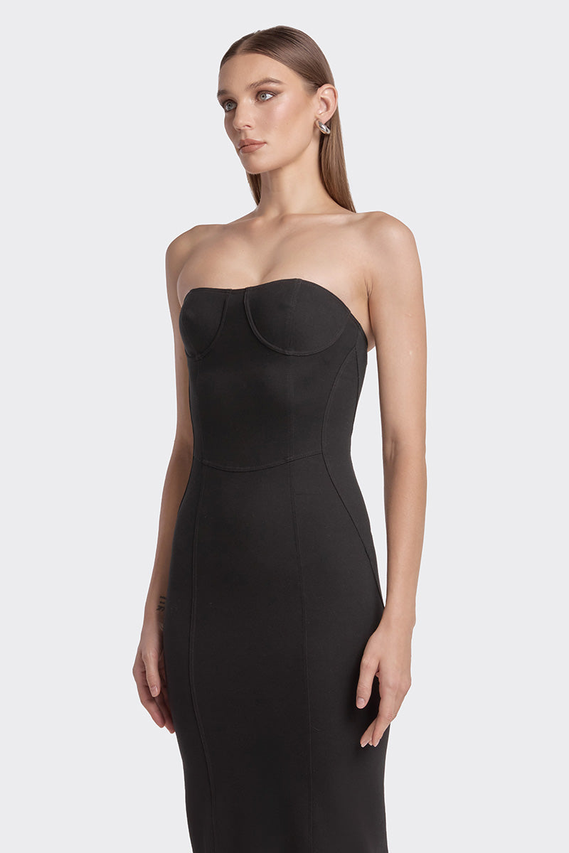 STRAPLESS MIDI BLACK DRESS - CULT MIA