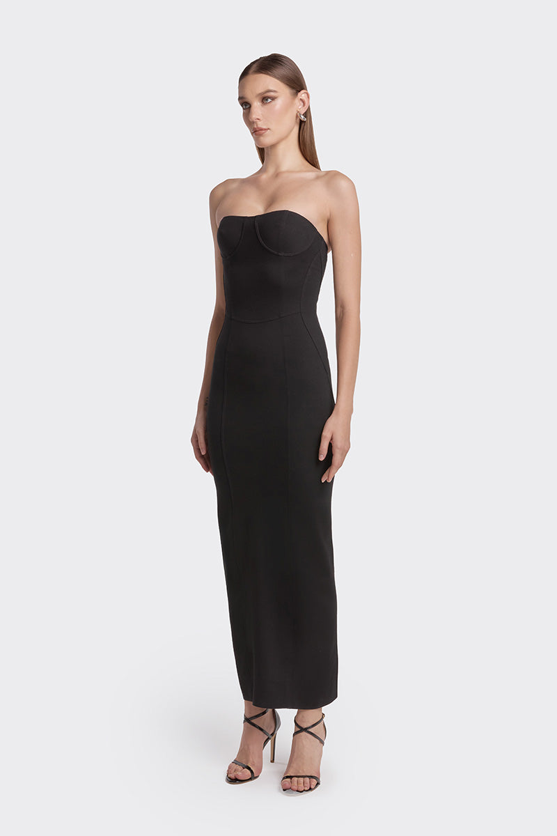 STRAPLESS MIDI BLACK DRESS - CULT MIA