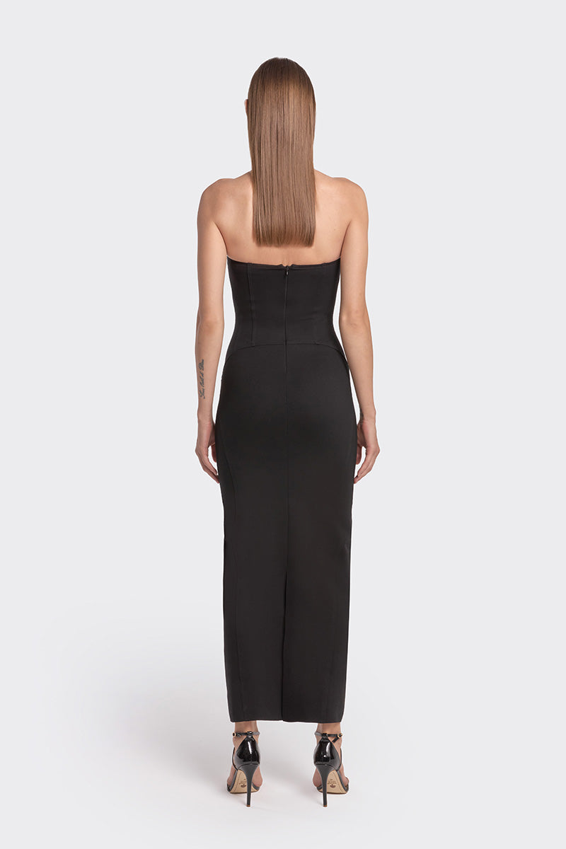 STRAPLESS MIDI BLACK DRESS - CULT MIA
