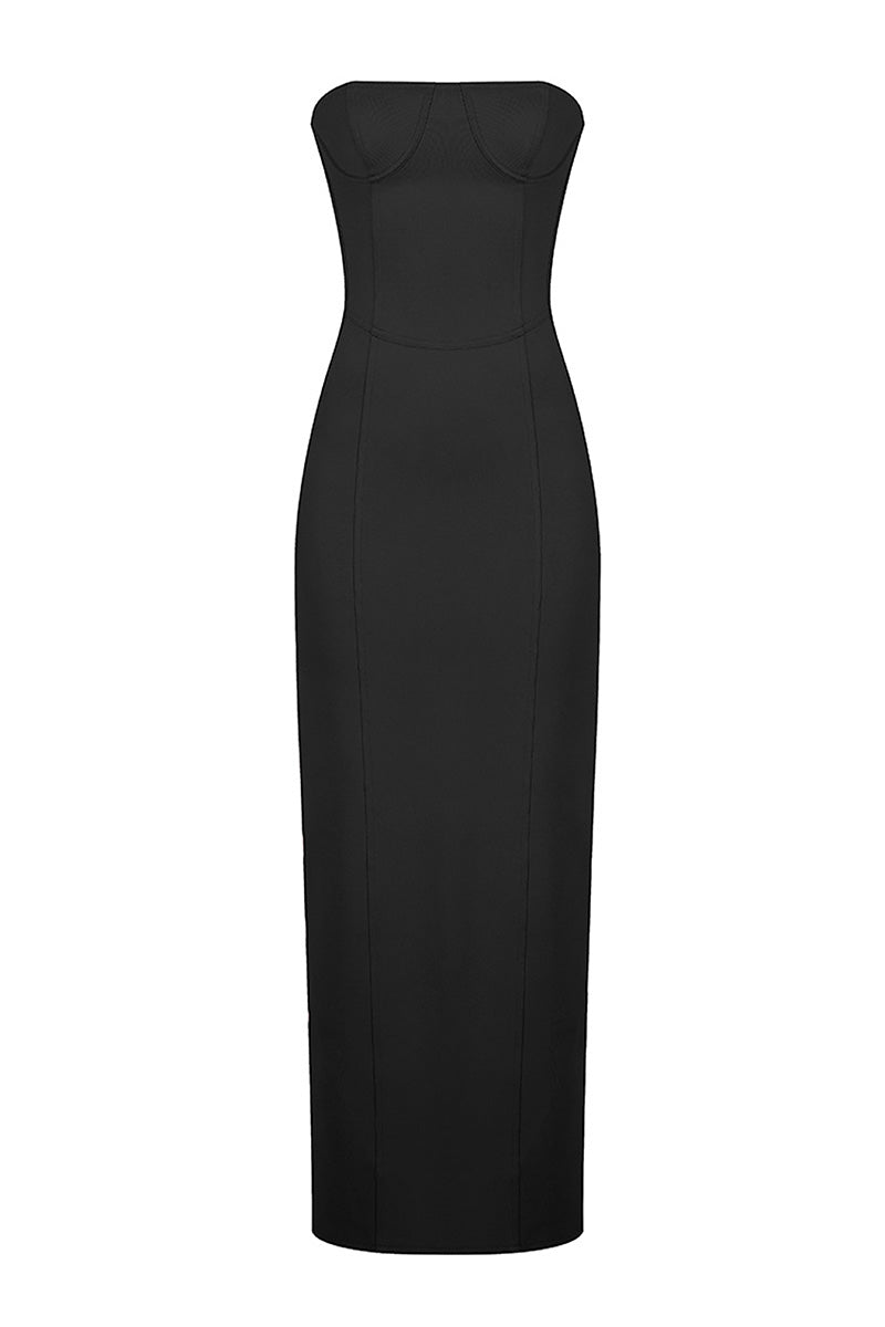 STRAPLESS MIDI BLACK DRESS | CULT MIA