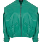 Maz Manuela Álvarez leather bomber jacket in Milano green, featuring a sleek design and classic collar detail.