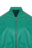 Maz Manuela Álvarez bomber leather jacket in Milano green, stylish and lightweight with a classic bomber silhouette.