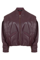 Maz Manuela Álvarez wine red leather bomber jacket, stylish and fitted with front zipper and ribbed cuffs.