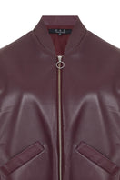 Maz Manuela Álvarez wine red leather bomber jacket, stylish and fitted with a smooth leather texture and classic design.