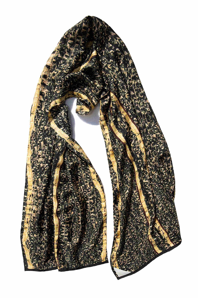 Brown Brocot silk scarf by Amel Batita, featuring intricate Brocot pattern and elegant drape, perfect for stylish accessories.