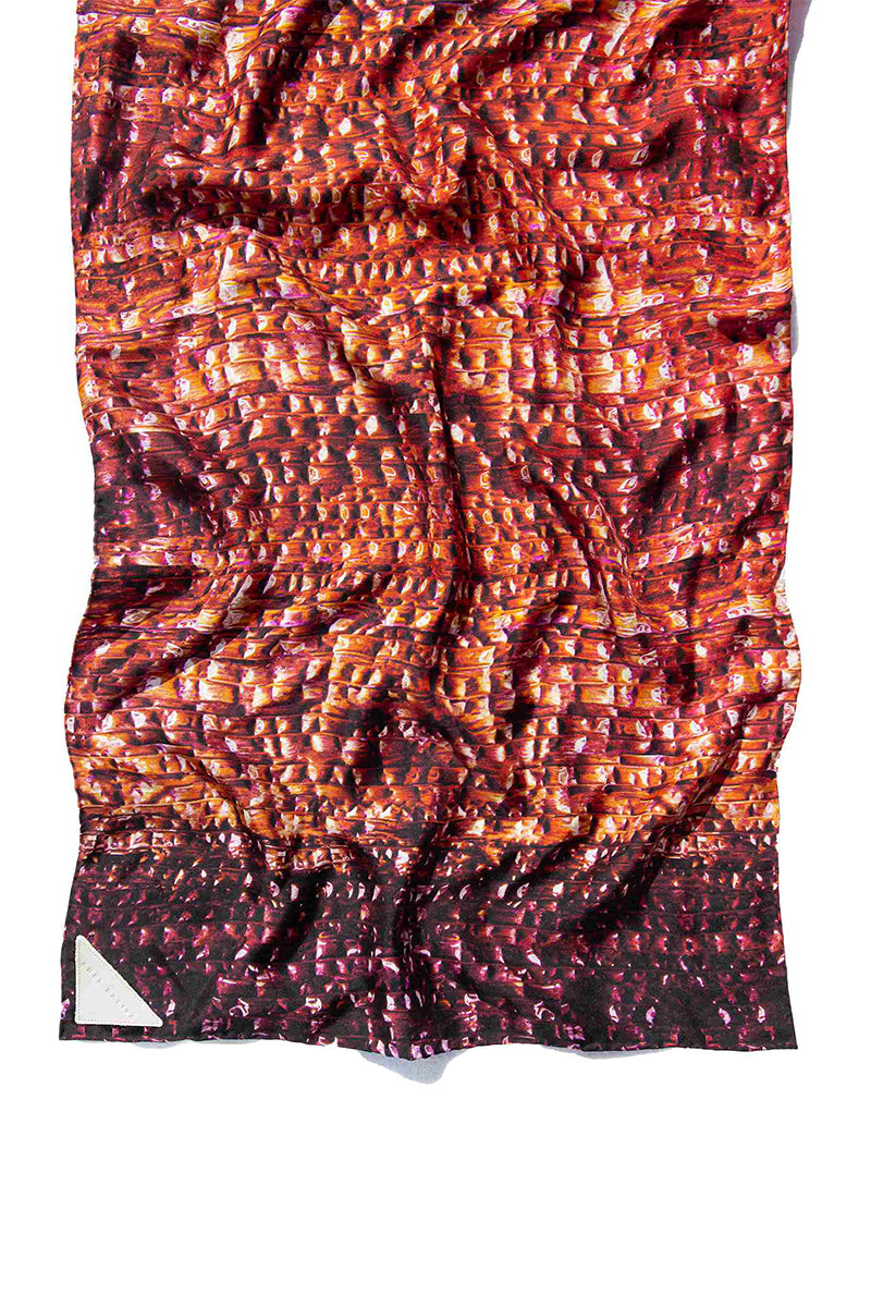 Bordeaux Brocot silk scarf by Amel Batita, featuring intricate brocot pattern and elegant drape.