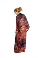 Bordeaux Brocot Kimono maxi dress by Amel Batita, flowing fabric with wide sleeves, back view in a stylish, elegant design.