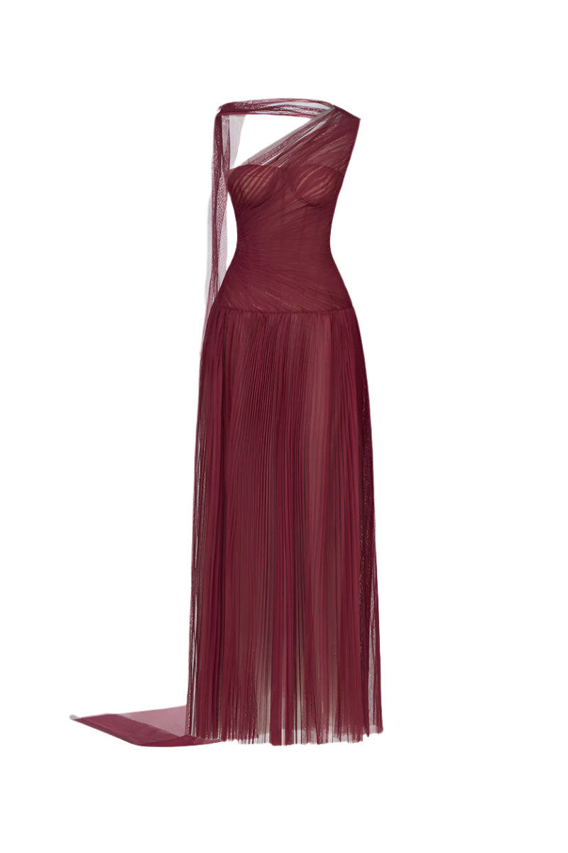 BORDEAUX DRAPED MAXI DRESS - CULT MIA