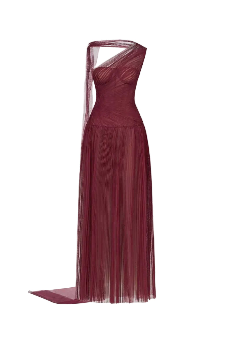 BORDEAUX DRAPED MAXI DRESS