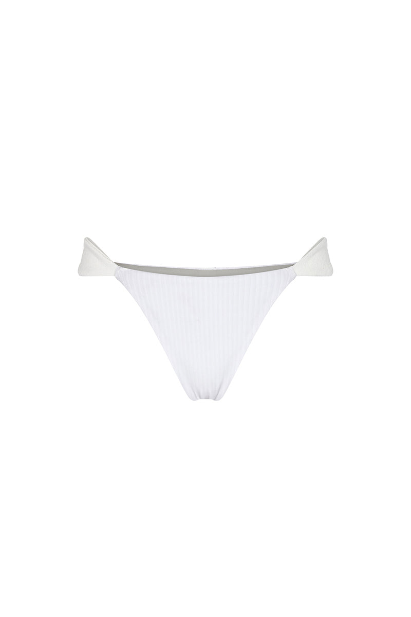 Nelblu shell bikini bottom in white, featuring a sleek design and comfortable fit, perfect for beachwear and swimwear.
