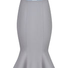 Gray and white bow knee-length midi skirt from Stolen Stores, showcasing its stylish design and flowy fabric.
