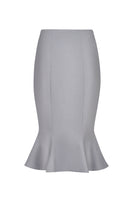 Gray and white bow knee-length midi skirt by Stolen Stores, featuring a stylish and feminine design.
