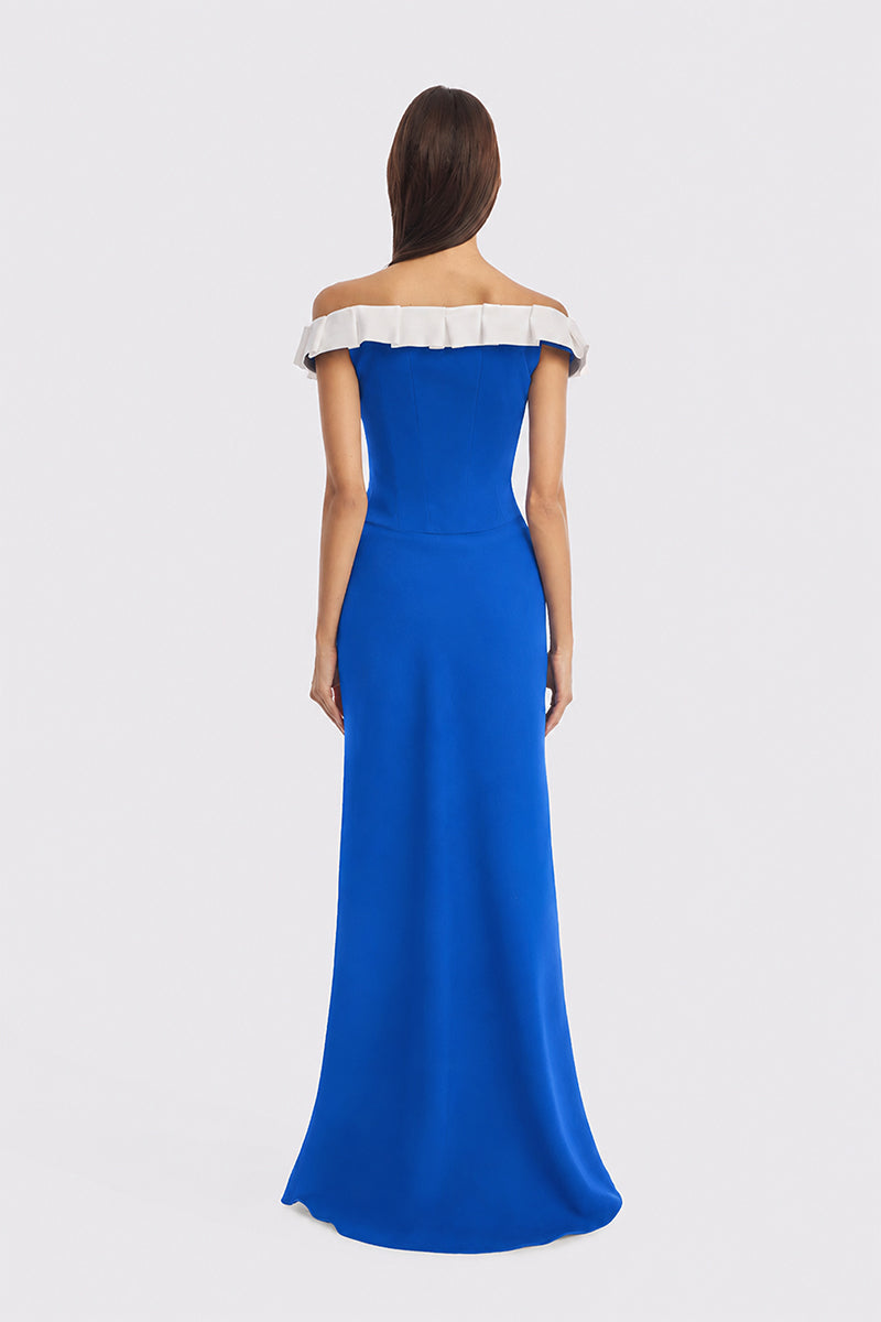 Navy CULT MIA X Stolen Stores bow corset maxi dress with elegant design, styled for a sophisticated evening look.