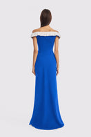 Navy CULT MIA X Stolen Stores bow corset maxi dress with elegant design, styled for a sophisticated evening look.