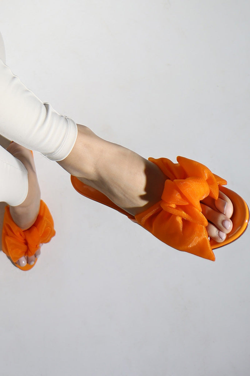 ORANGE PATENT BOW MULES - CULT MIA