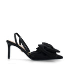 Black nappa leather bow slippers with low heels from House of Atana, stylish and comfortable footwear.