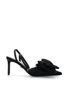 Black nappa leather bow slippers with low heels from House of Atana, stylish and comfortable footwear.