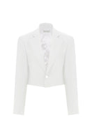 Nazlı Ceren Boxy satin cropped jacket in vanilla ice, featuring a sleek design and smooth satin fabric.