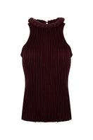 Wine red braided furrows top by MAZ Manuela Álvarez, featuring textured stitching and a stylish, casual shirt design.