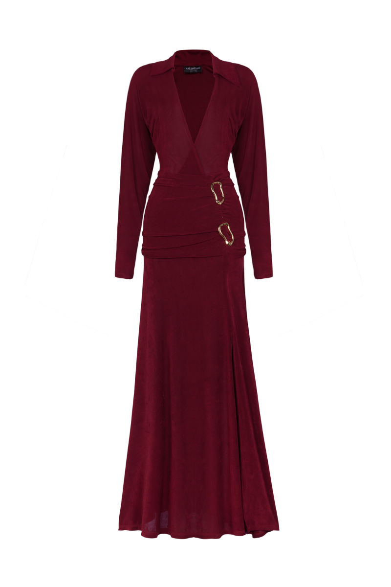 AYLEEN SLIT V WRAPAROUND NECK JERSEY MIDI DRESS - CULT MIA