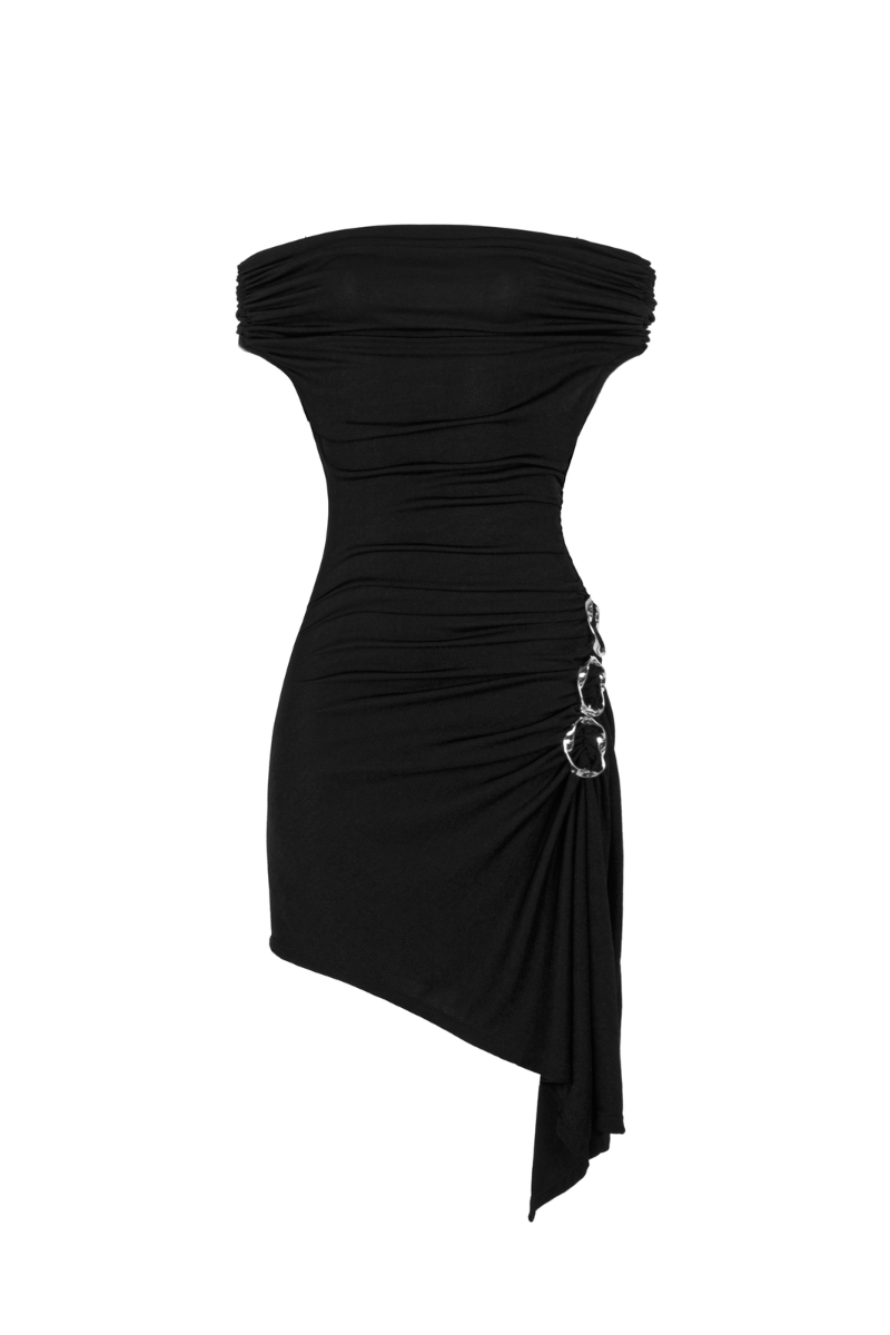 ALEXANDRA GATHERED ASYMMETRIC JERSEY MINI DRESS - CULT MIA