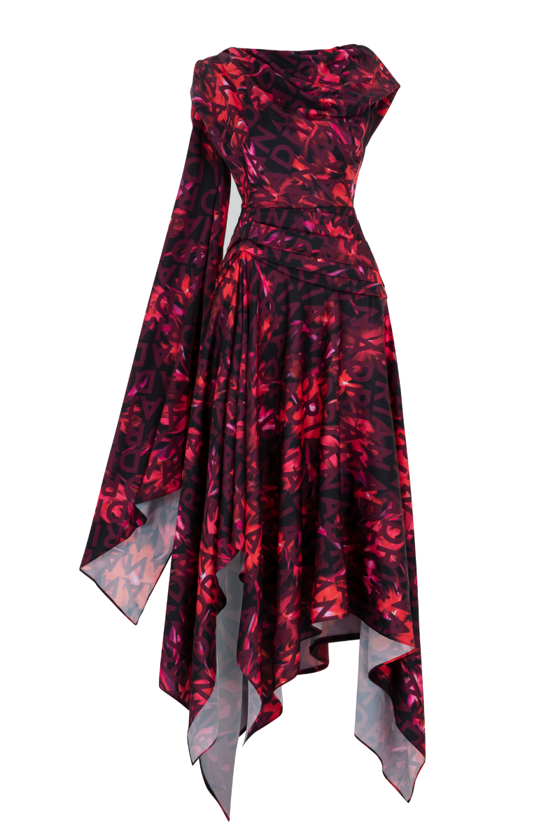 DAHLIA A-LINE RUFFLED LATIN SILK MIDI DRESS - CULT MIA