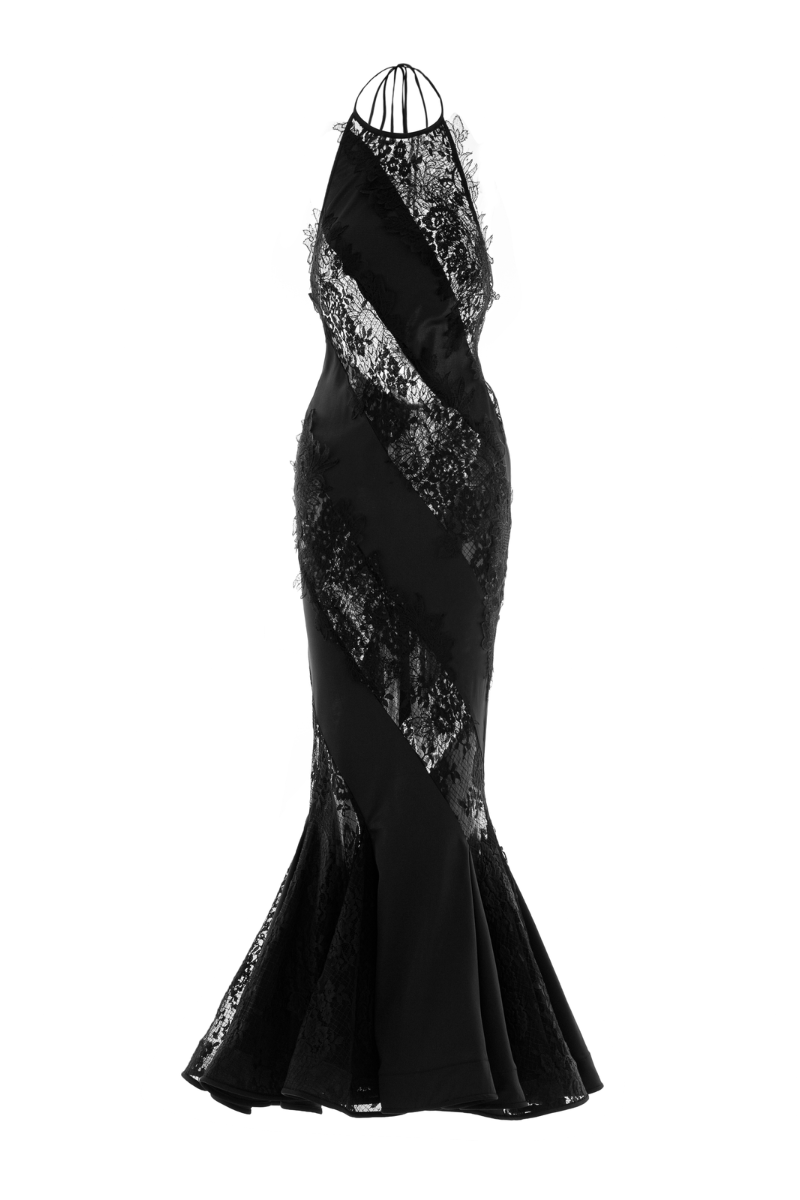 JULIA MERMAID HALTER NECK LATIN SILK MIDI DRESS - CULT MIA