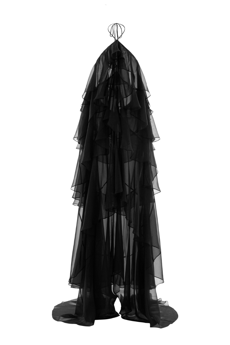 ZELDA HALTER ORGANZA VOILE FLOOR LENGTH DRESS - CULT MIA