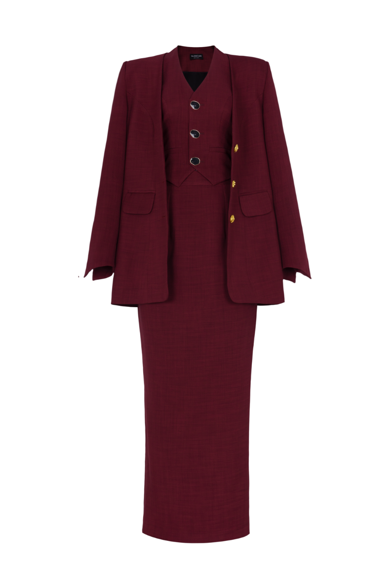 NORA STRAIGHT LAPELLESS COTTON BLEND VEST AND SKIRT SET - CULT MIA