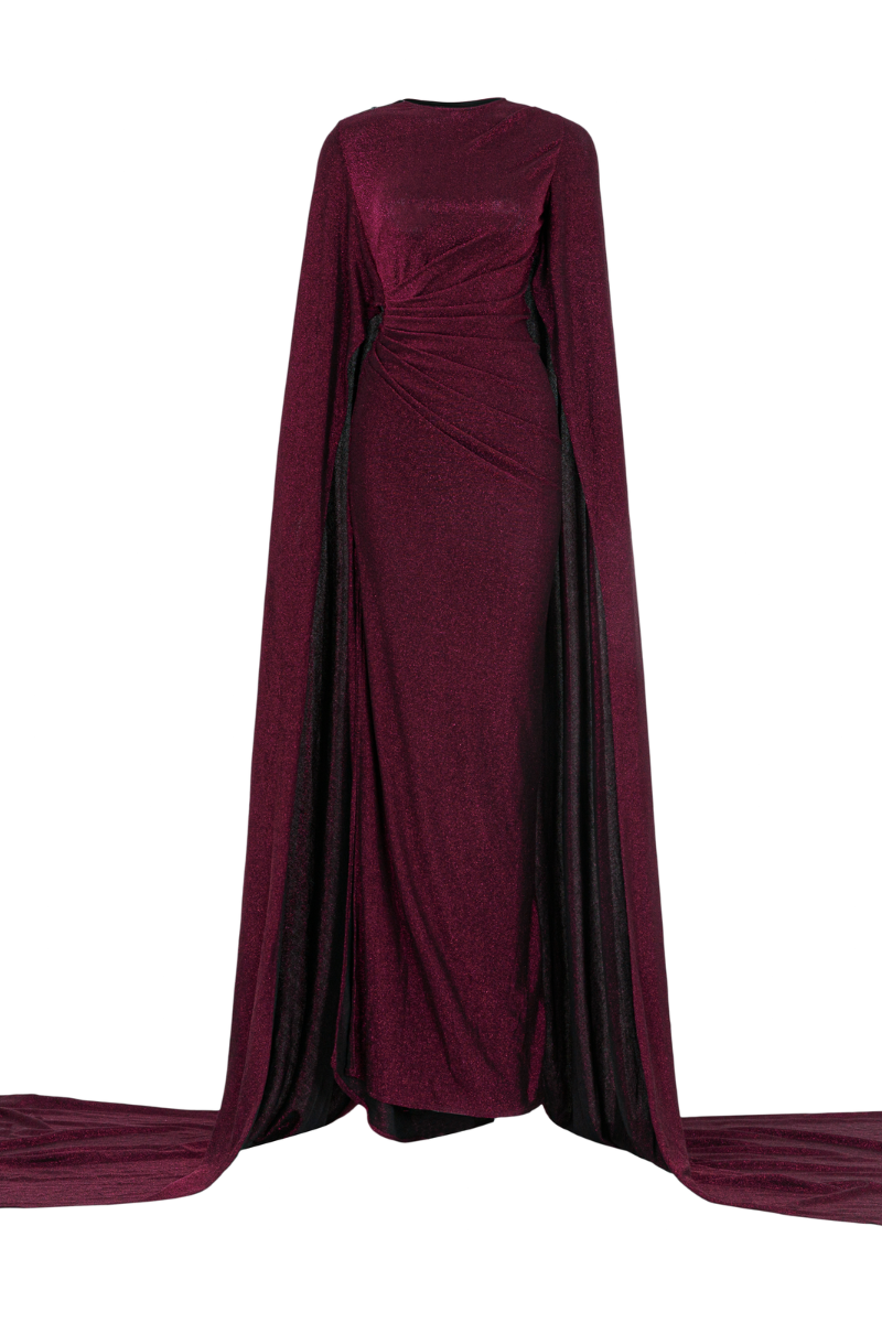 HIGH NECKLINE LONG CAP GOWN DRESS - CULT MIA