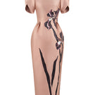 Beige Breath of Meadow Iris Midi Dress by Tiny Ink featuring a flowy silhouette and floral pattern.