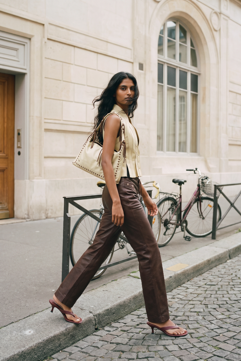 Double A Brianna leather vest in yellow beige, stylish sleeveless women's vest with a smooth leather finish.